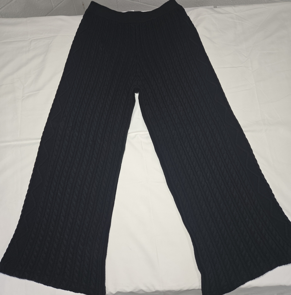 Callahan Knitwear Cable Knit Wide Leg Black Pants Large Cabincore Leisurewear - Picture 6 of 11